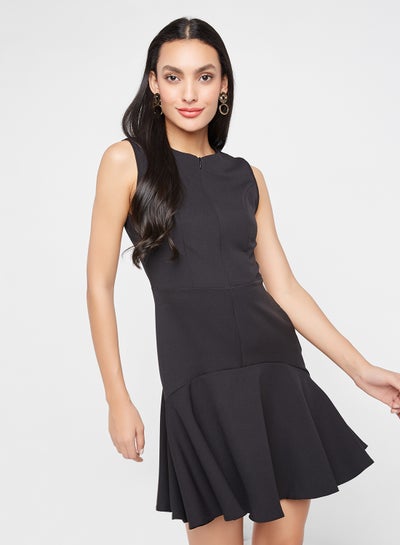 Buy Front Zipper Solid Dress Black in Saudi Arabia