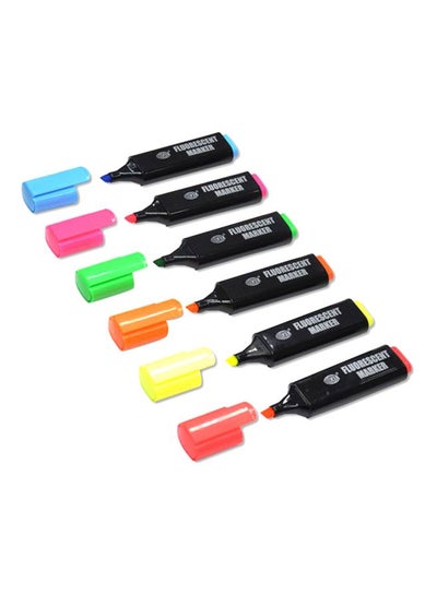 Buy 6-Piece Fluorescent Markers Set Red/Yellow/Green in UAE