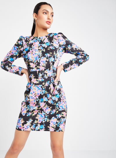 Buy Floral Print Belted Mini Dress Multicolour in Egypt