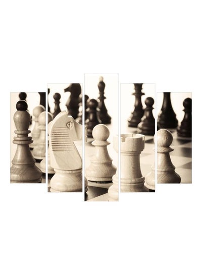اشتري مجموعة لوحات فنية بتصميم شطرنج مكونة من 5 قطع أسود/ أبيض/ رمادي 110x70سم في مصر
