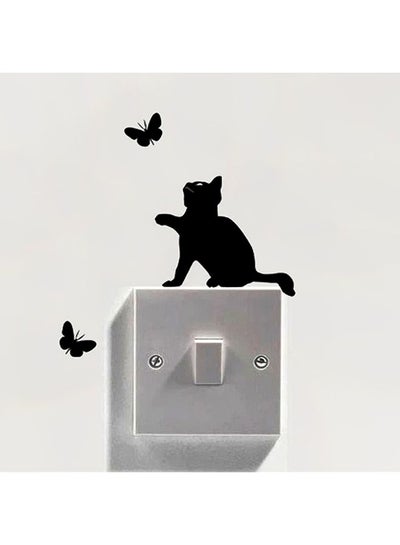 Buy Cat Designed Electrical Switches Wall Sticker Black 8x8cm in Egypt