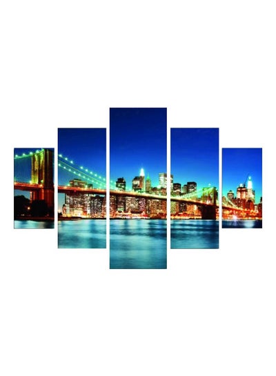 Buy 5-Piece Decorative Skyscraper With Bridge Themed Painting Set Multicolour 56x92cm in Egypt