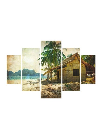 Buy 5-Piece Decorative Sea With Cottage Themed Painting Set With Frame Multicolour 56x92cm in Egypt