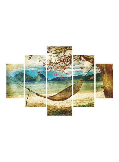 Buy 5-Piece Decorative Sea Themed Painting Set With Frame Multicolour 56x92cm in Egypt