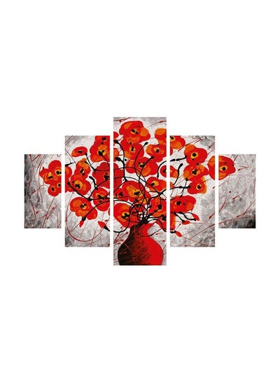 Buy 5-Piece Decorative Floral Framed Painting Set Red/Grey 92x56cm in Egypt