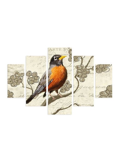 Buy 5-Piece Decorative Birds Framed Painting Set Beige/Grey/Orange 92x56cm in Egypt