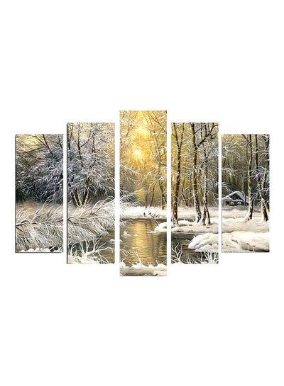 Buy 5-Piece Decorative Nature Themed Wall Painting Set With Frame White/Yellow/Grey 105x70cm in Egypt