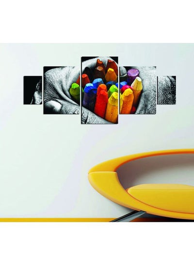 Buy 5-Piece Crayons Painted Decorative Canvas Painting Set Grey/Yellow/Red 56x24cm in Egypt