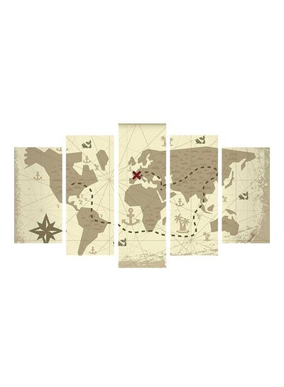 Buy 5-Pieces Map Themed Decorative Wall Painting Set Yellow/Grey 150x60cm in Egypt