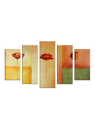 Buy 5-Piece Floral And Botanical Decorative Wall Painting Set Beige/Yellow/Red 150x60cm in Egypt