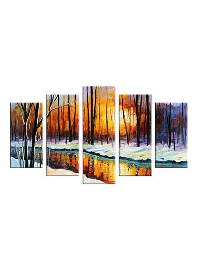 Buy 5-Piece Landscape And Nature Decorative Wall Painting Set Yellow/Orange/Purple 150x60cm in Egypt