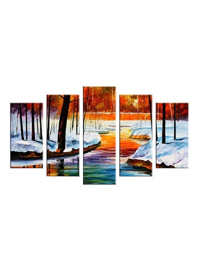 Buy 5-Piece Landscape And Nature Decorative Wall Painting Set Orange/White/Black 150x60cm in Egypt