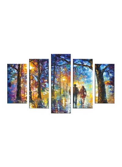 Buy 5-Piece Romantic Night Themed Decorative Wall Painting Set Blue/Yellow/Black 150x60cm in Egypt