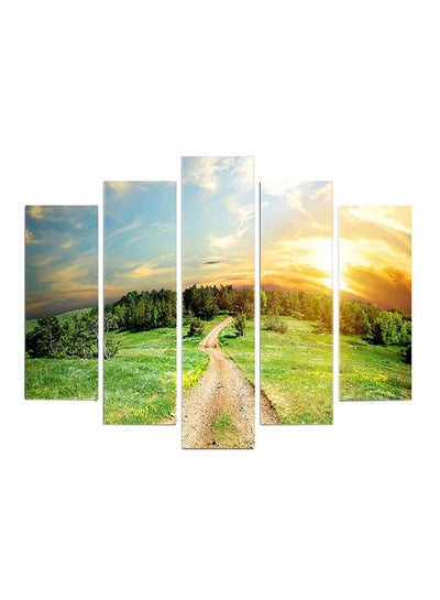 Buy 5-Pieces Valley Themed Decorative Wall Painting Set Green/Yellow/Beige 150x60cm in Egypt