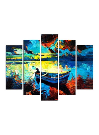 Buy 5-Pieces Boat Themed Decorative Wall Painting Set Blue/Yellow/Orange 150x60cm in Egypt