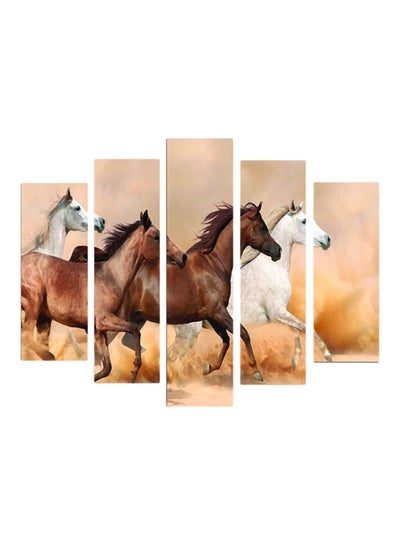 Buy 5-Pieces Horses Themed Decorative Wall Painting Set Beige/Brown/White 150x60cm in Egypt