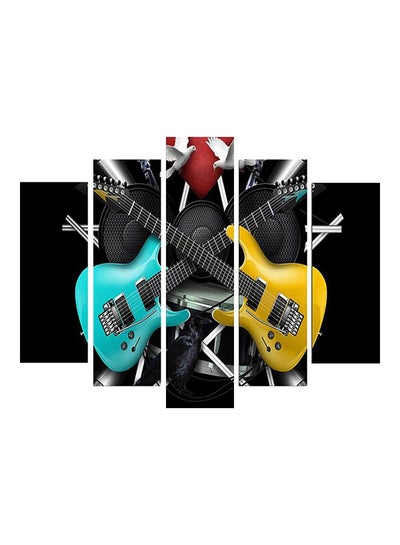 Buy 5-Pieces Guitars Themed Decorative Wall Painting Set Blue/Yellow/Black in Egypt