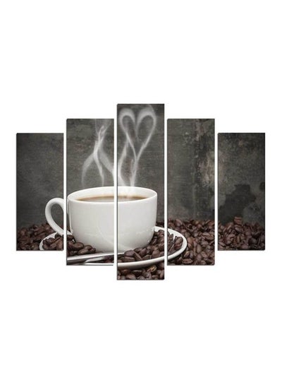 Buy 5-Pieces Tea Cup Decorative Wall Painting Set Brown/White/Grey 150x60cm in Egypt