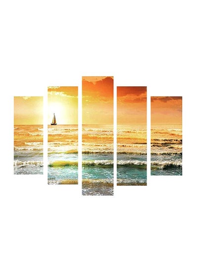 Buy 5-Pieces Sea Decorative Wall Painting Set Yellow/Blue 150x60cm in Egypt