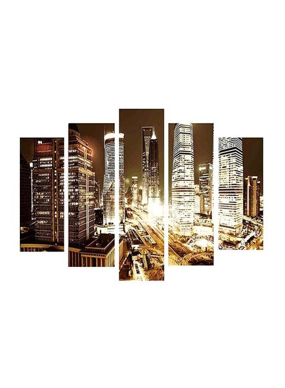 Buy 5-Pieces City Decorative Wall Painting Set Brown/Beige/White 150x60cm in Egypt