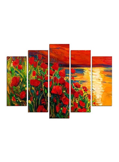 Buy 5-Pieces Roses Decorative Wall Painting Set Red/Yellow/Brown 150x60cm in Egypt