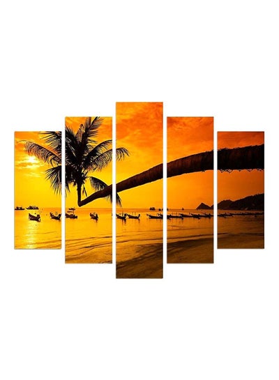 Buy 5-Pieces Evening Beach Decorative Wall Painting Set Yellow/Brown/Black 150x60cm in Egypt