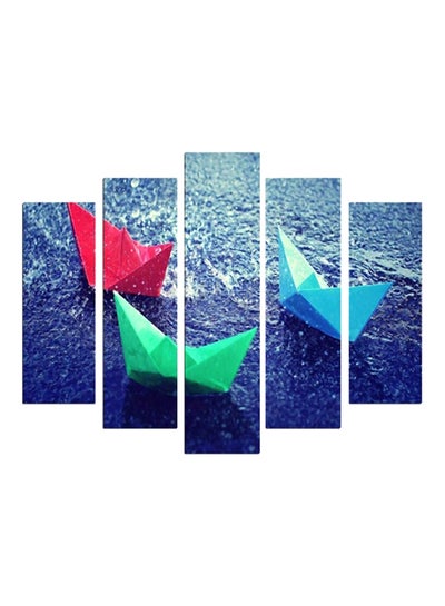 Buy 5-Pieces Paper Boats On A Rainy Day Decorative Wall Painting Set Blue/Green/Red 150x60cm in Egypt