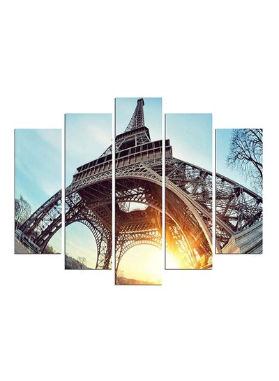 Buy 5-Piece Eiffel Tower Themed Wall Painting Set Blue/Grey/Yellow 110x60cm in Egypt