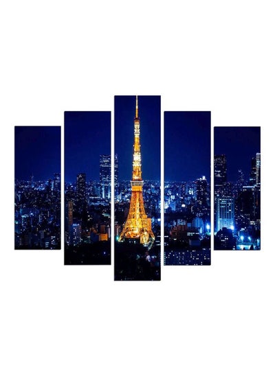 Buy 5-Piece Eiffel Tower Themed Wall Painting Set Blue/Yellow 110x60cm in Egypt