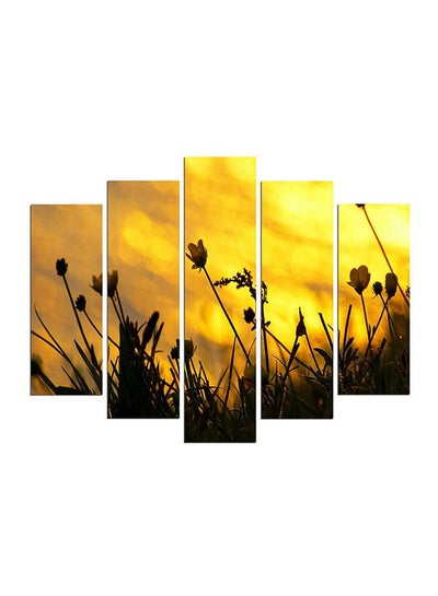 Buy 5-Piece Floral Themed Decorative Wall Painting Set Yellow/Black 110x60cm in Egypt
