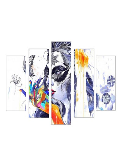 Buy 5-Piece Woman Themed Wall Painting Set White/Grey/Blue 110x60cm in Egypt