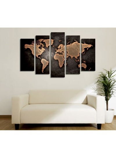 Buy 5-Piece Map Themed Canvas Wall Painting Set Black/Brown 105x70cm in Egypt