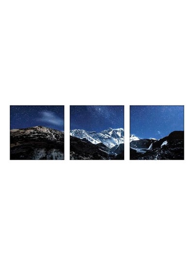 Buy 3-Piece Mountain Themed Wall Painting With Frame Blue/Black/White 150x50cm in Egypt