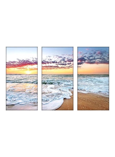 Buy 3-Piece Sea Beach Themed Canvas Wall Painting Without Frame White/Beige/Purple 120x80x0.3cm in Egypt