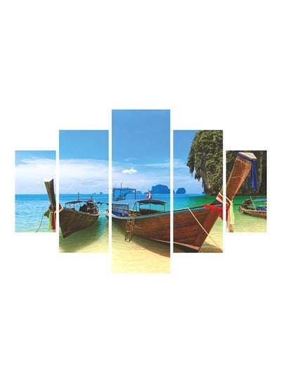 Buy 5-Piece Landscape And Nature Themed Decorative Wall Painting With Frame Blue/Brown/Green 20x56cm in Egypt