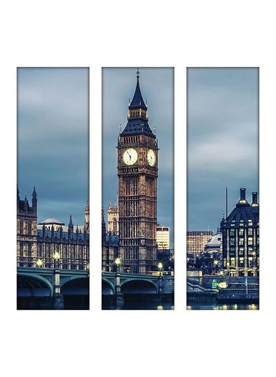 Buy 3-Piece Big Ben Themed Decorative Wall Painting Set Without Frame Grey/Brown/Yellow in Egypt