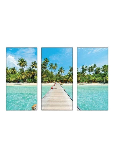 Buy 3-Piece Sea Beach Themed Decorative Wall Painting Set With Frame Blue/Green/Beige 120x80x2.5cm in Egypt