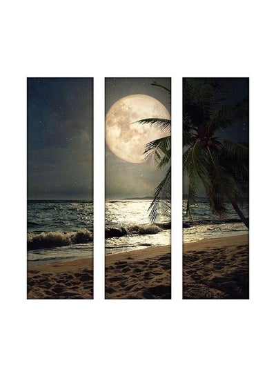 Buy 3-Piece Moon Themed Decorative Wall Painting Set Without Frame Grey/Beige/Green 100x90cm in Egypt