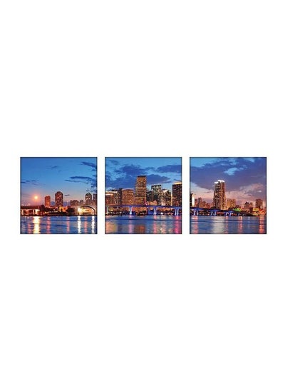 Buy 3-Piece City Themed Decorative Wall Painting Set Without Frame Blue/Brown/Black 150x50x0.3cm in Egypt