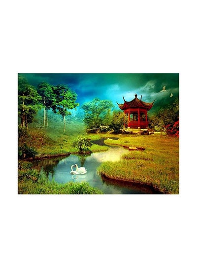 Buy Landscape Themed Decorative Wall Painting With Frame Green/Red/Blue in Egypt