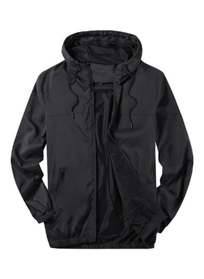 Buy Polyester Solid Jacket Black in UAE