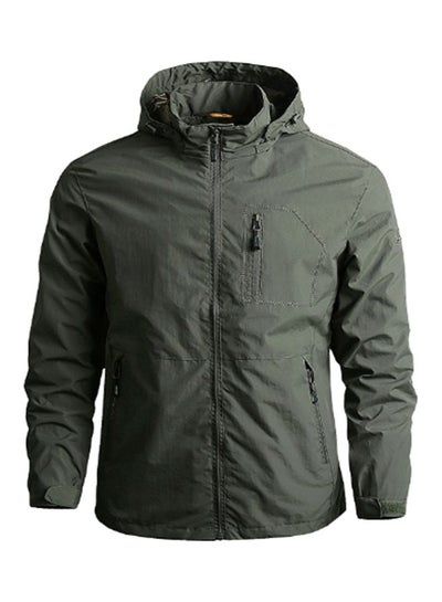 Buy High Neck Cotton Jacket Green in UAE