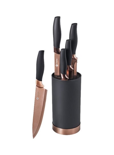 Buy 6-Piece Aria Titanium Knife With Block Set Rose Gold in Saudi Arabia