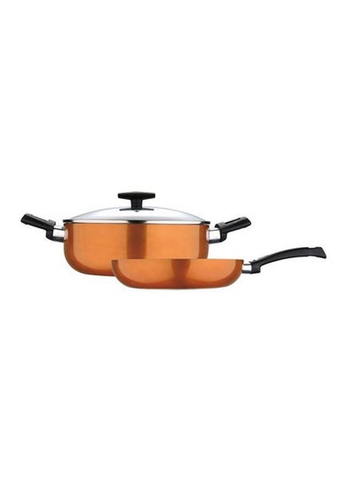 Buy 3-Piece Ultra Press Aluminium Non-Stick Induction Bottom Cookware Set Frypan 1x28, Casserole With Lid 1x26cm Orange/Black 28cm in UAE