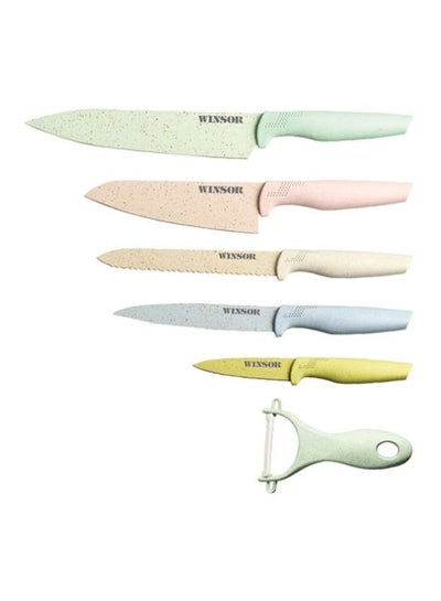 Buy 5-Piece Knife And Peeler Set Green/Pink/White in UAE