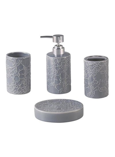 Buy 4-Piece Ceramic Bath Set Wave Grey/Silver Soap Dispenser 1x300, Tumbler, 1x300, Toothbrush Holder 1x300ml in UAE