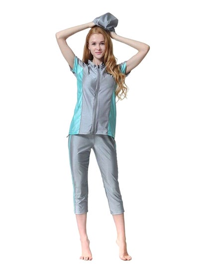 Buy 3-In-1 Chain Closure Burkini Grey/Blue in Saudi Arabia