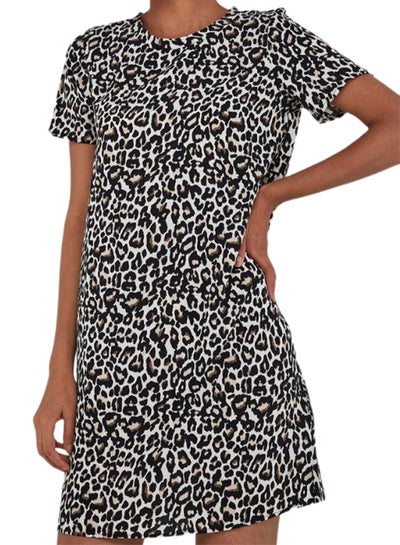 Buy Leopard Pattern Mini Dress Oatmeal in Saudi Arabia