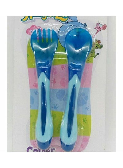 Buy 2-Piece Baby Spoon With Fork Set Blue in Egypt