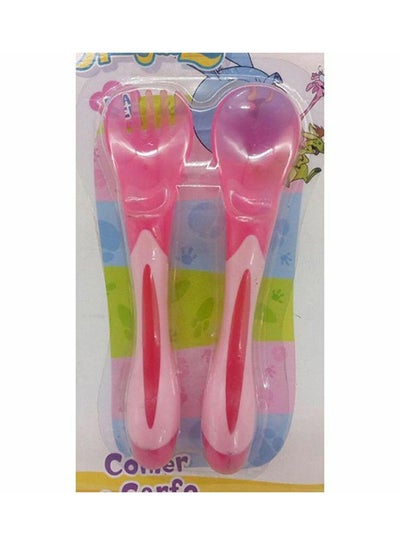 Buy 2-Piece Baby Spoon With Fork Set Pink in Egypt